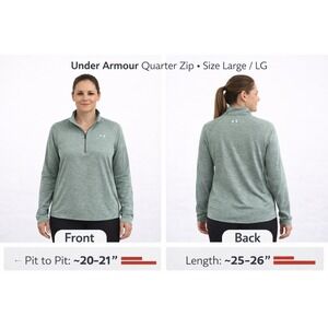 Under Armour‎ Womens Large Quarter Zip Pullover Heathered Green HeatGear LG